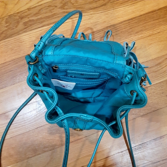 Lucky Brand Teal Leather Fringe Drawstring Crossbody Bag OS  LUCK Brand - Picture 6 of 6